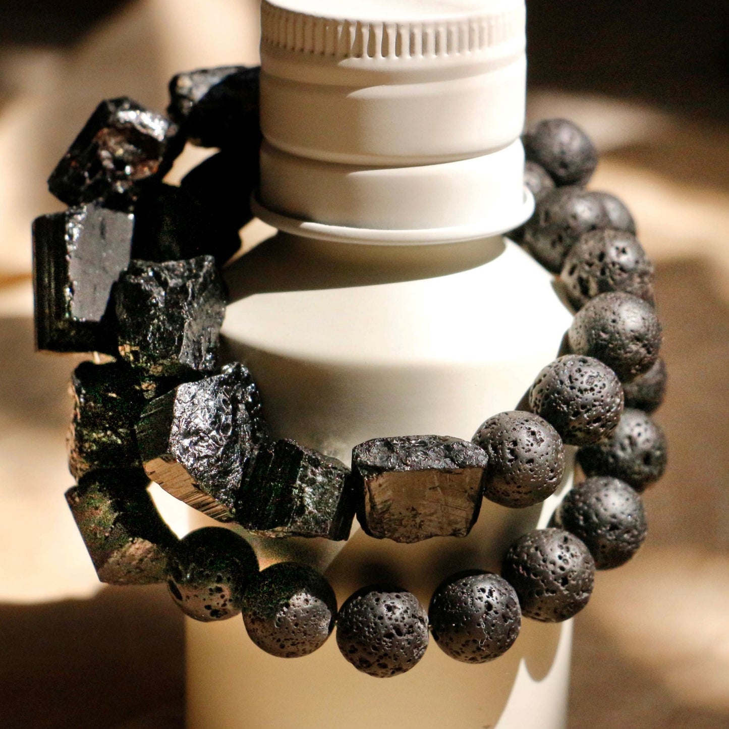 Volcanic stone and black tourmaline bracelet