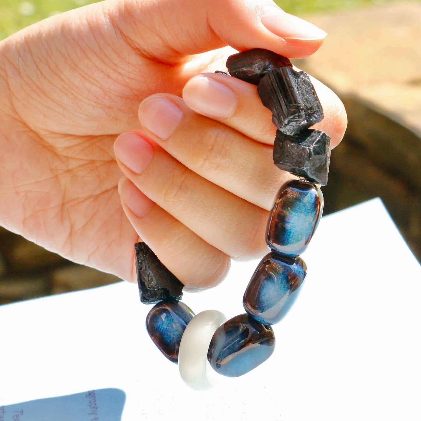 Black tourmaline and ceramic stone bracelet