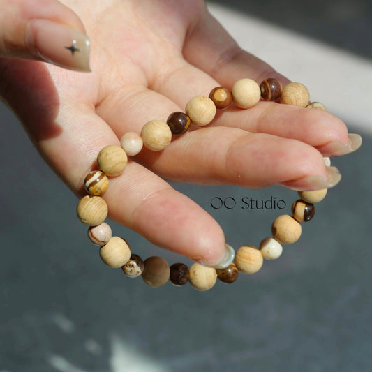 Assist with sleep，Natural cliff cypress beads, Travertine Alhambra Bracelet